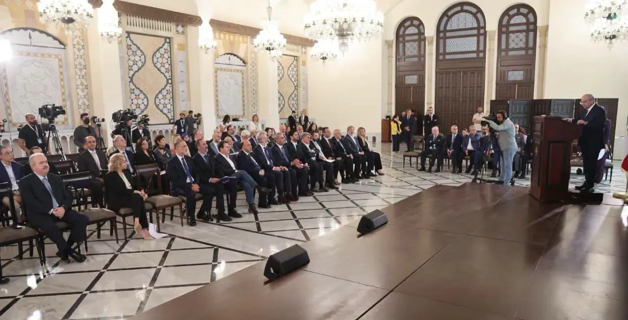 Salam during a meeting on “Developing Public Transport in Lebanon”: A plan for a modern, regular network connecting regions with reliable service